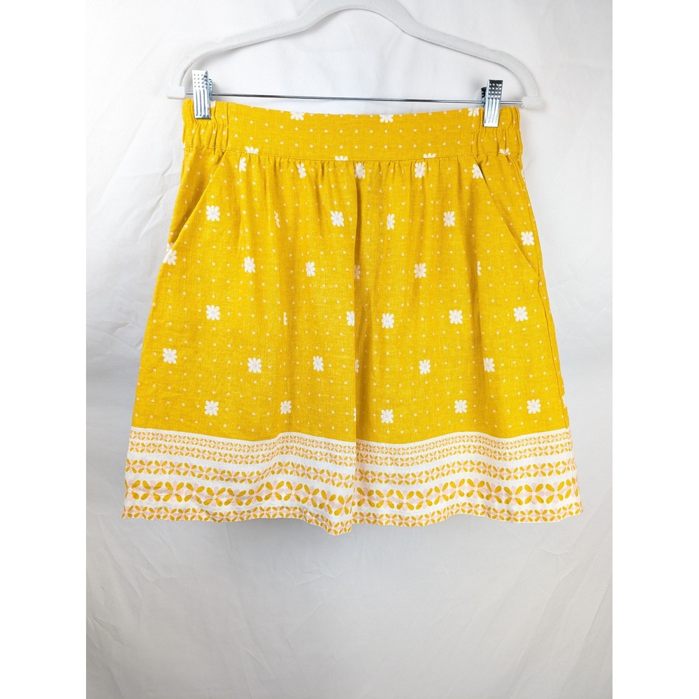 Daisy Polka Dot Linen Mini Skirt Size S Butter Yellow Pockets Preppy Beach Twee - Picture 3 of 9